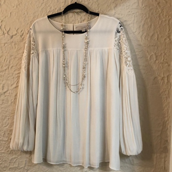 NEW PICS!! Loft Boho Tunic Length Flowy Ivory Top - Picture 2 of 8